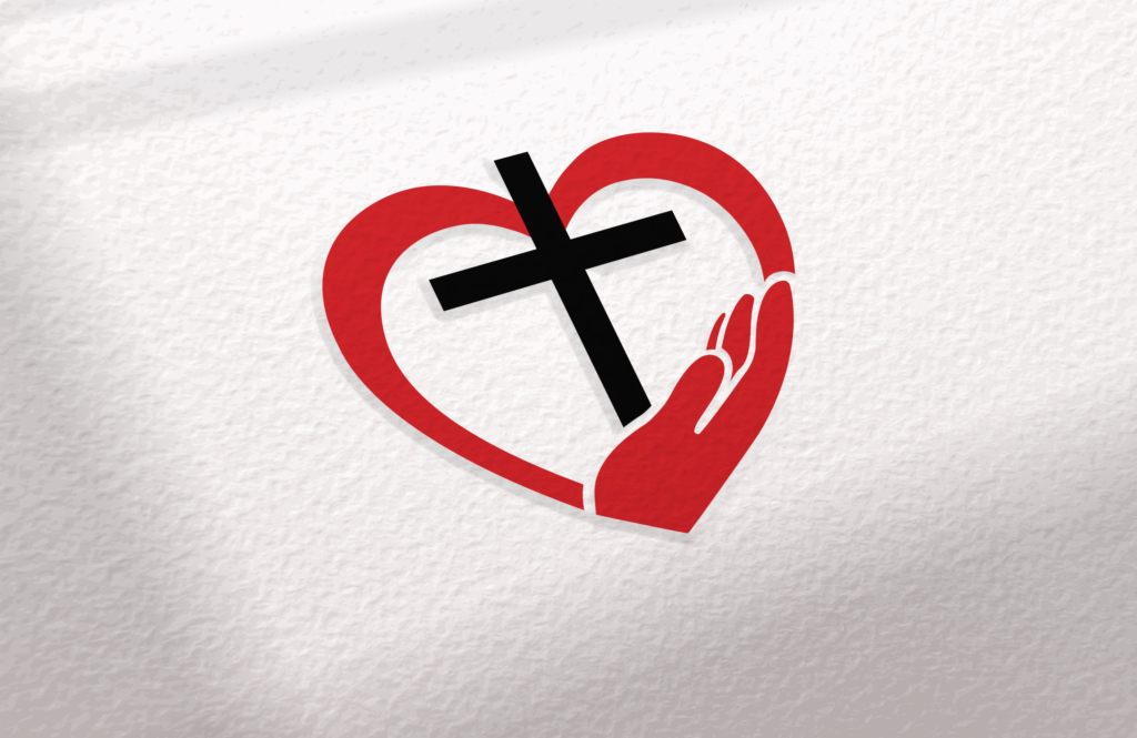 Good Samaritans Logo, CCA, heart with hand and cross. Give monthly.